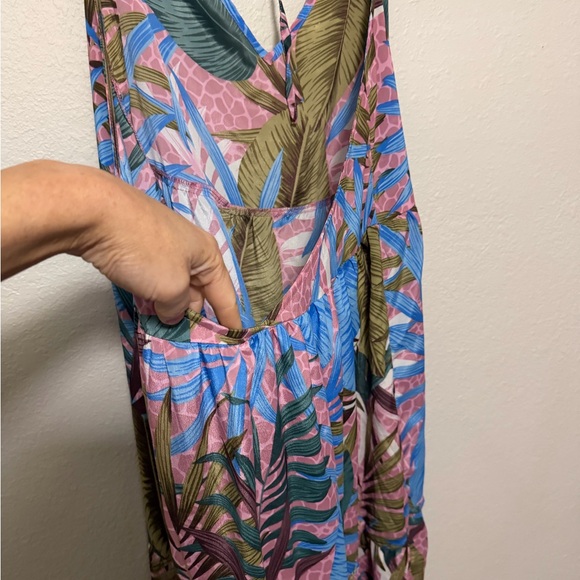 ASOS Blue and Pink Leaf Print Dress - Picture 3 of 7